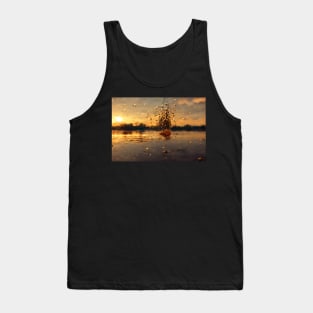 Sunset Lake Raindrops In Golden Houer Cloudscape Tank Top